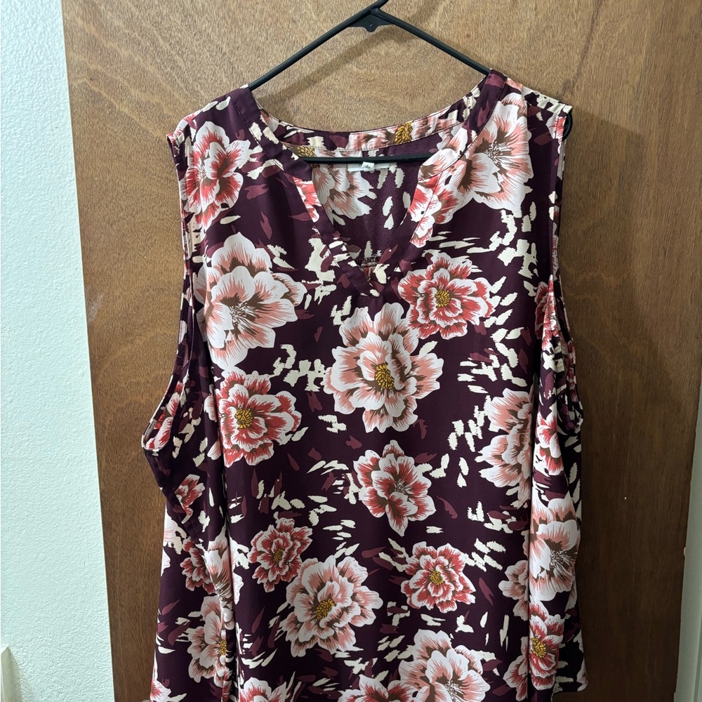 Maurices Red and Pink Sleeveless Blouse with Scoop Neck